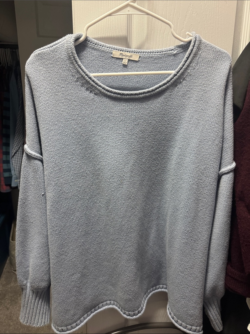 Madewell Pale Blue Crewneck Waffle-Knit Sweater